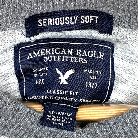 American Eagle Marled Grey V Neck Sweater - Picture 3 of 4